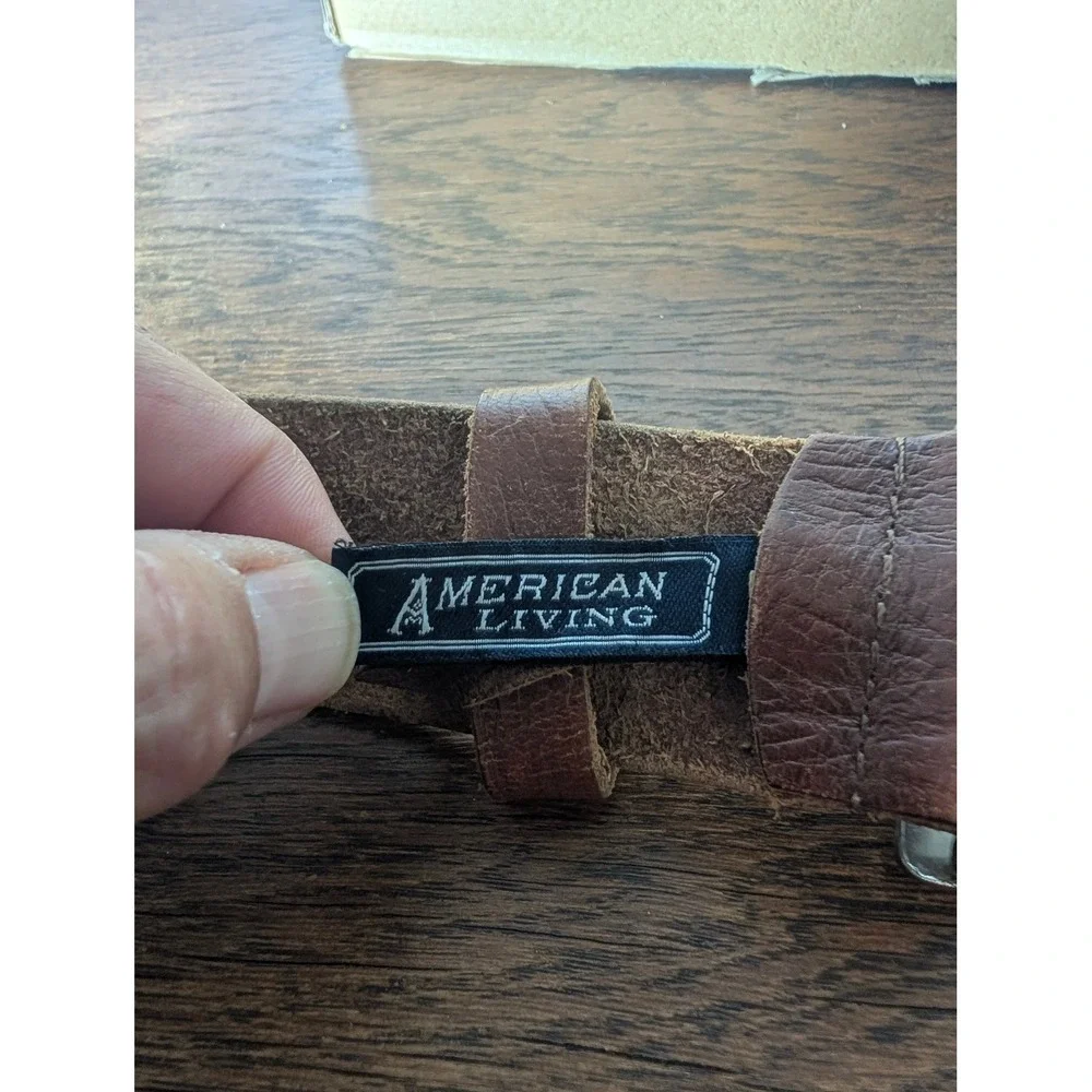 American Living Belt Mens M Brown Good Distressed Leather Eagle Plaque Buckle